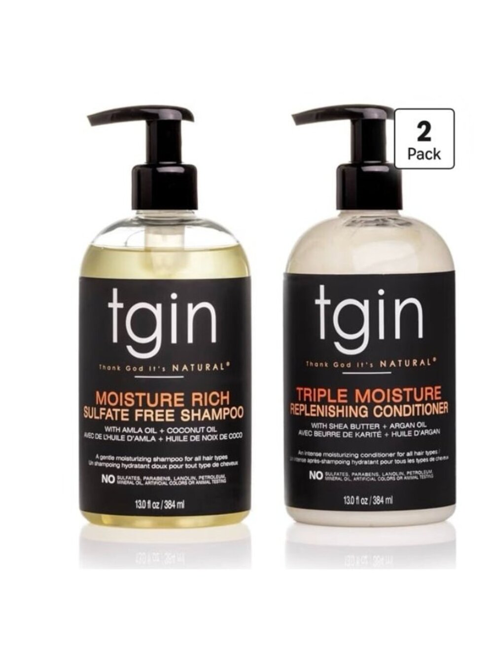 tgin Moisturizing Shampoo & Conditioner Duo for Curly, Coily  lot of 2 bottles